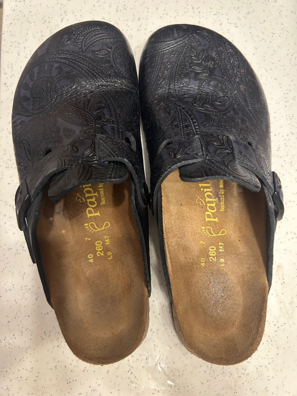 Papillio Black Paisley-Embossed Slip-On Clogs